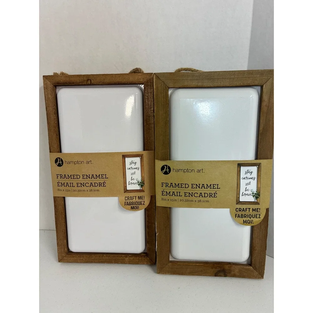 Hampton Art Framed Enamel Set of 2 Wood Frame DIY Craft White Sign 8x15 JB2504